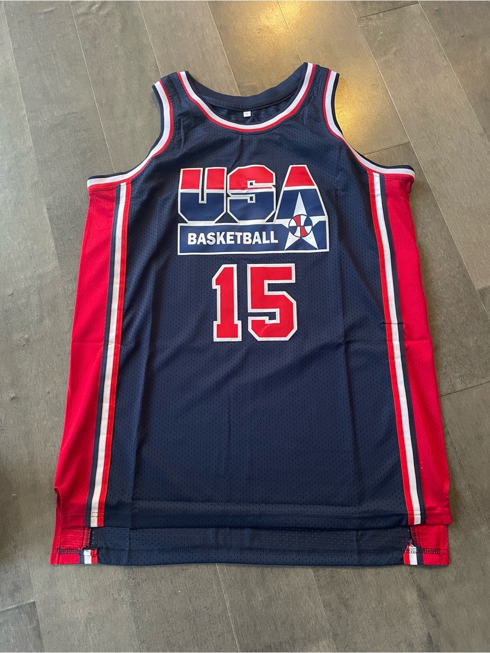 1992 Dream Team #15 Magic Johnson USA Navy Blue Red Throwback  Jersey size L